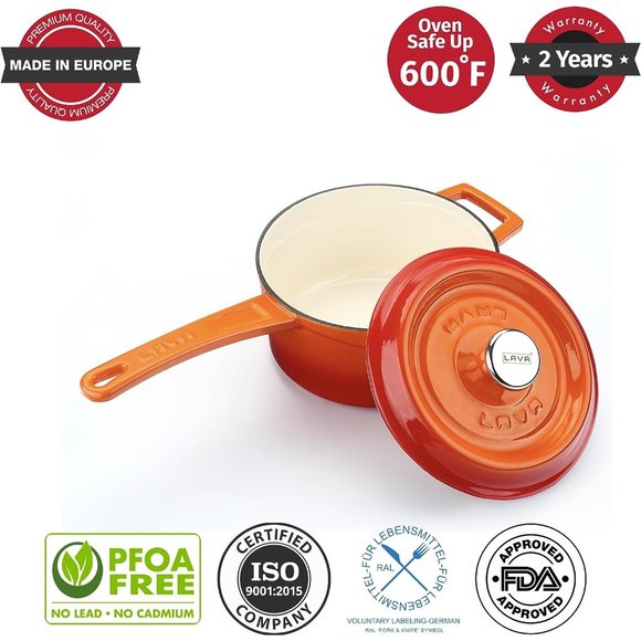 1.5 Blue Quarts Round Sauce Pot Long Handle with Lid - Picture 3 of 7